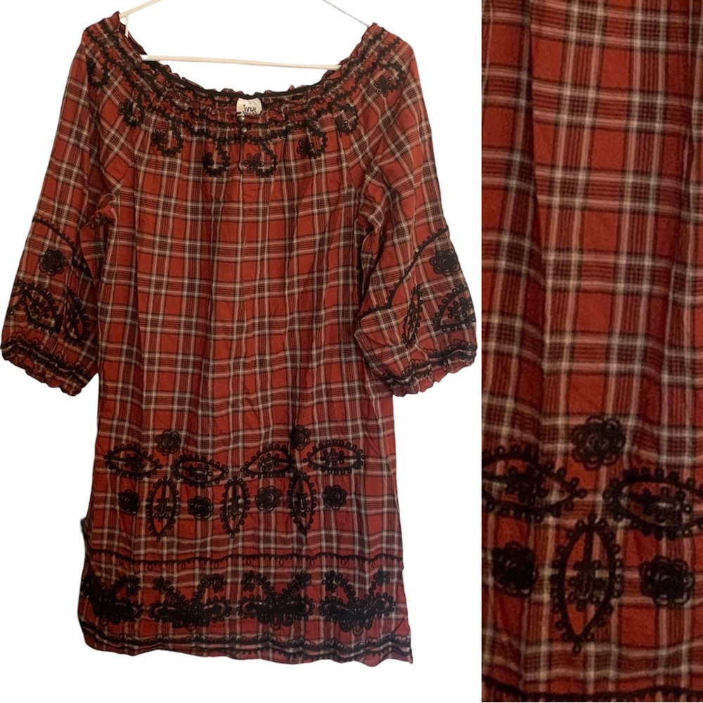 Ivy Jane embroidered plaid dress